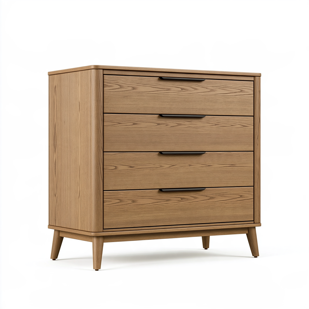 Commode 90 x 45 x 100 cm en bois chêne clair à 4 tiroirs - style scandinave