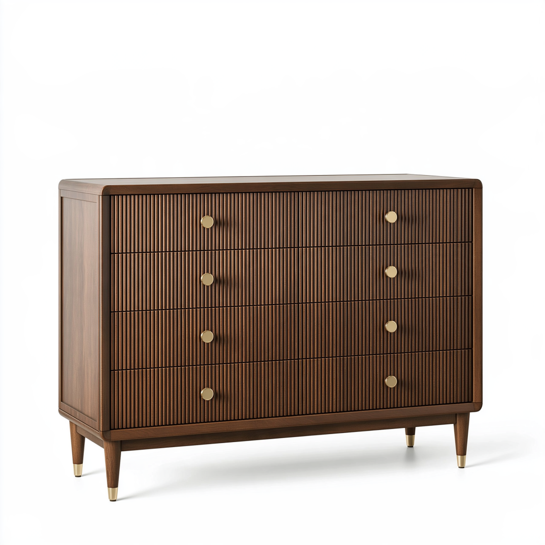 Commode 120 x 45 x 90 cm en bois brun à 4 tiroirs style rétro