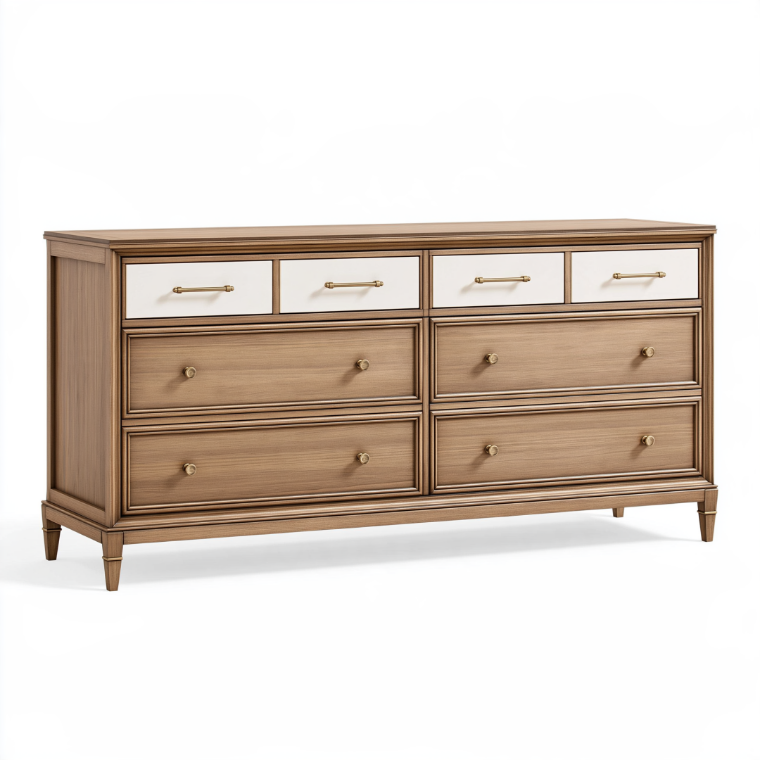 Commode 160 x 45 x 90 cm en bois marron et blanc style classique à 8 tiroirs