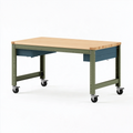 Établi d'atelier 160 x 80 x 90 cm en bois et acier vert sur roulettes