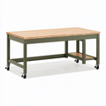 Établi 152 x 76 x 91 cm en acier et bois vert olive sur roulettes avec tablette basse