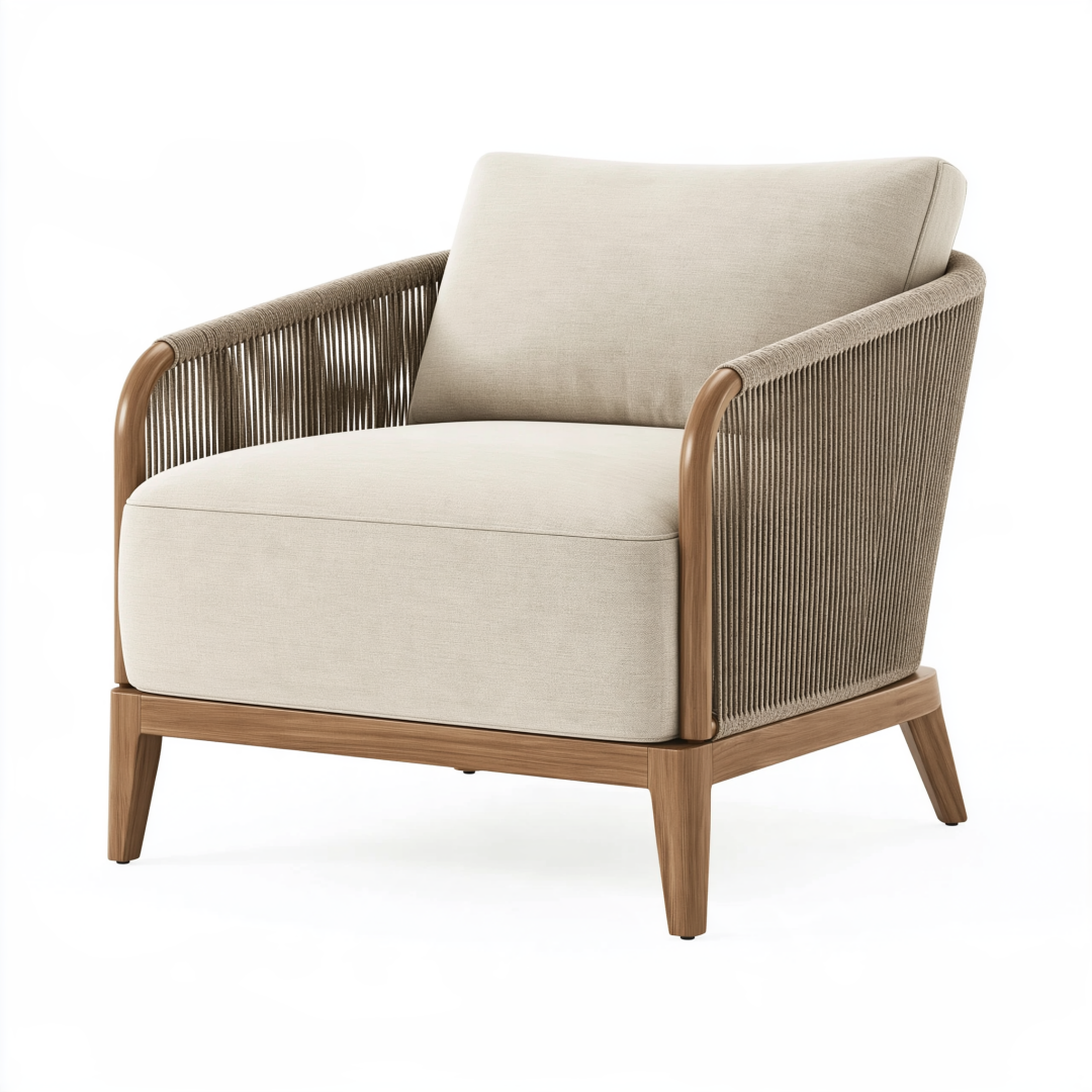 Fauteuil 78 x 82 x 85 cm en bois et cordage beige style contemporain