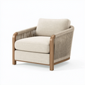Fauteuil 80 x 82 x 86 cm en tissu beige et bois avec accoudoirs tressés