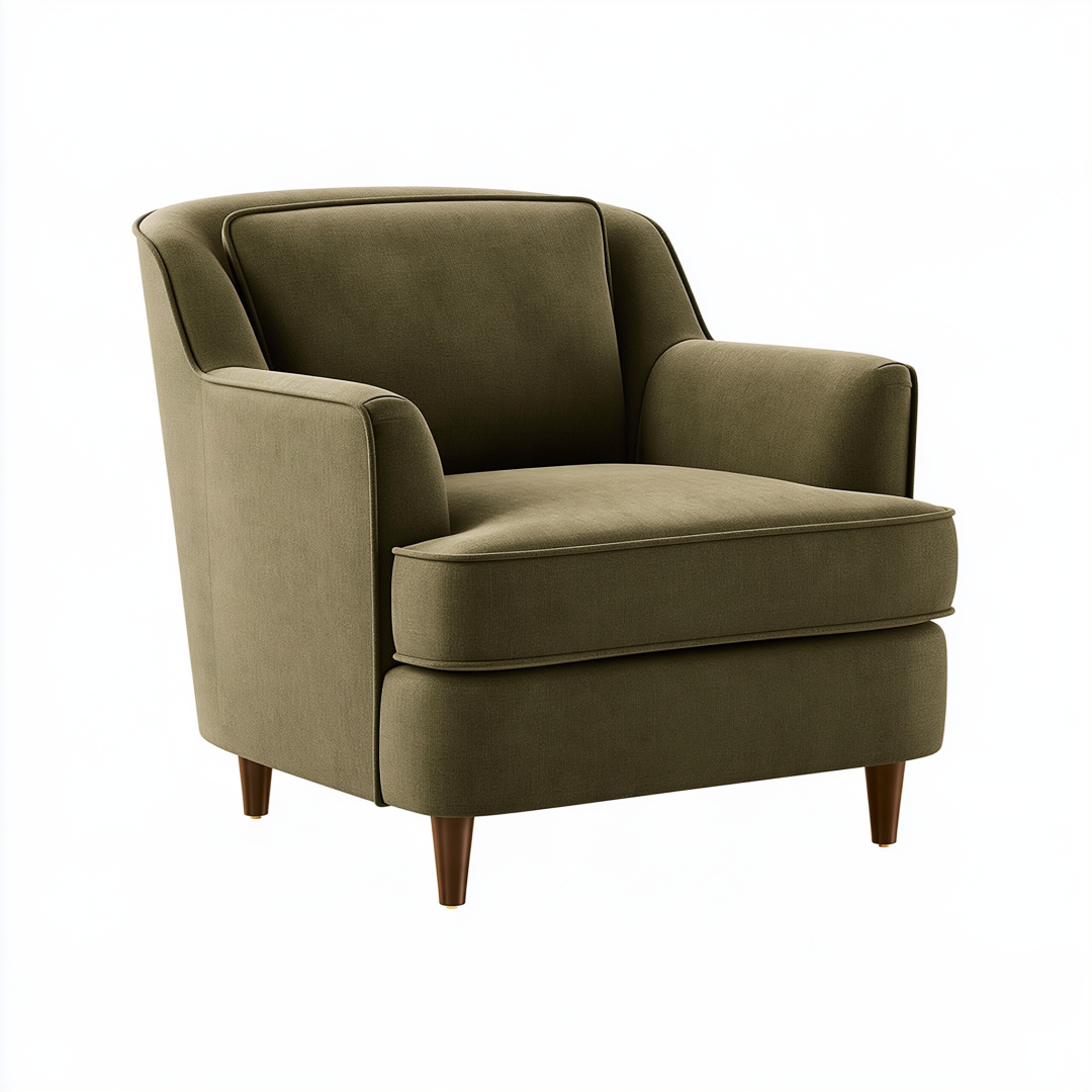 Fauteuil 85 x 88 x 90 cm en tissu vert olive - style contemporain avec accoudoirs