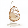 Fauteuil suspendu 105 x 105 x 195 cm en rotin marron avec support métal crème style bohème