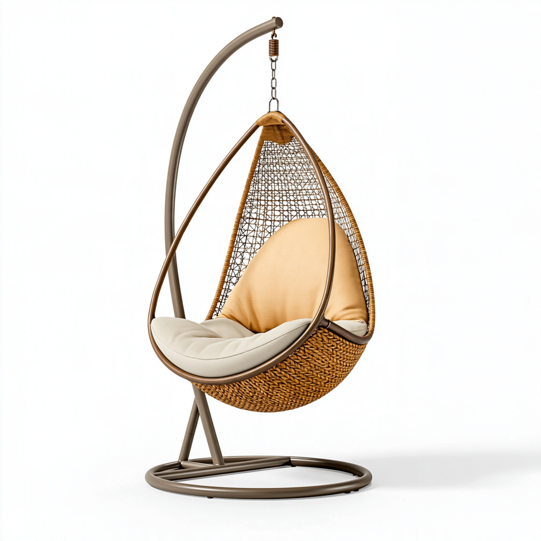 Fauteuil suspendu 105 x 105 x 195 cm en rotin brun avec structure métal style bohème