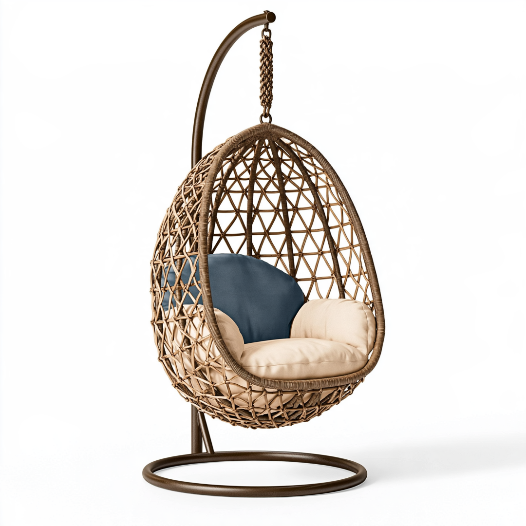 Fauteuil suspendu 105 x 105 x 195 cm en fibres tressées marron avec support en acier style bohème