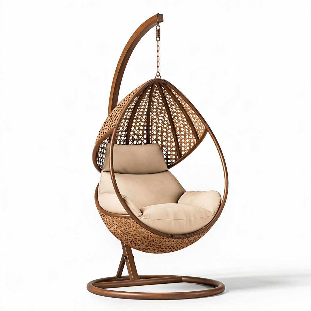 Fauteuil suspendu 105 x 105 x 195 cm en rotin marron avec support style bohème