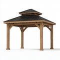 Tonnelle de jardin 300 x 300 x 320 cm en bois marron avec toit métallique noir ventilé