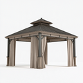 Tonnelle de jardin 400 x 400 cm en métal gris avec rideaux toit ventilé
