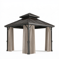 Tonnelle de jardin 300 x 300 cm en métal gris foncé avec rideaux et toit rigide