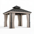 Tonnelle de jardin 300 x 300 cm en acier noir avec rideaux style pavillon